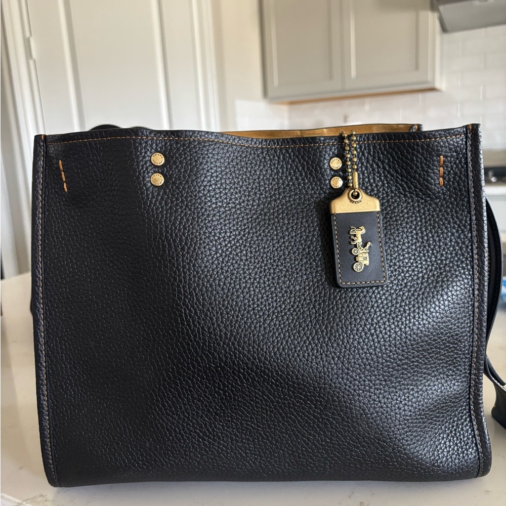 Coach Rogue 30 Black Pebbled Leather with Gold Accents
